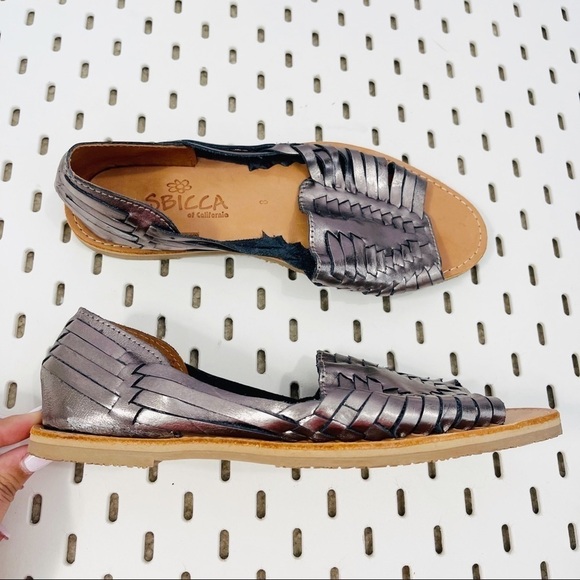 SBICCA Jared Metallic Blue Leather Huarache Peep Toe Flats - 8 - Picture 6 of 10